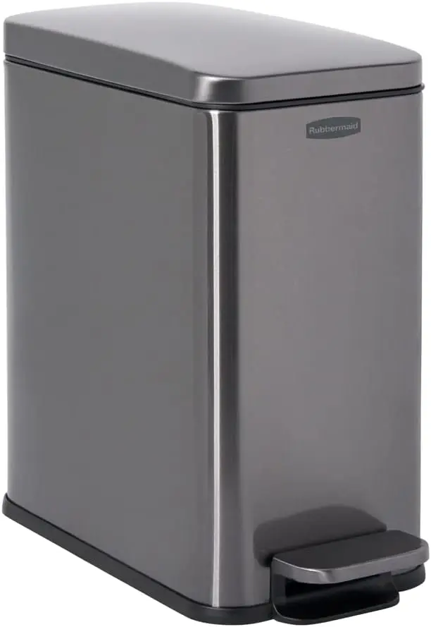 

Stainless Steel Slim Step-On Trash Can, 2.6-Gallon, Charcoal, Wastebasket with Lid for Home/Bathroom/Kitchen