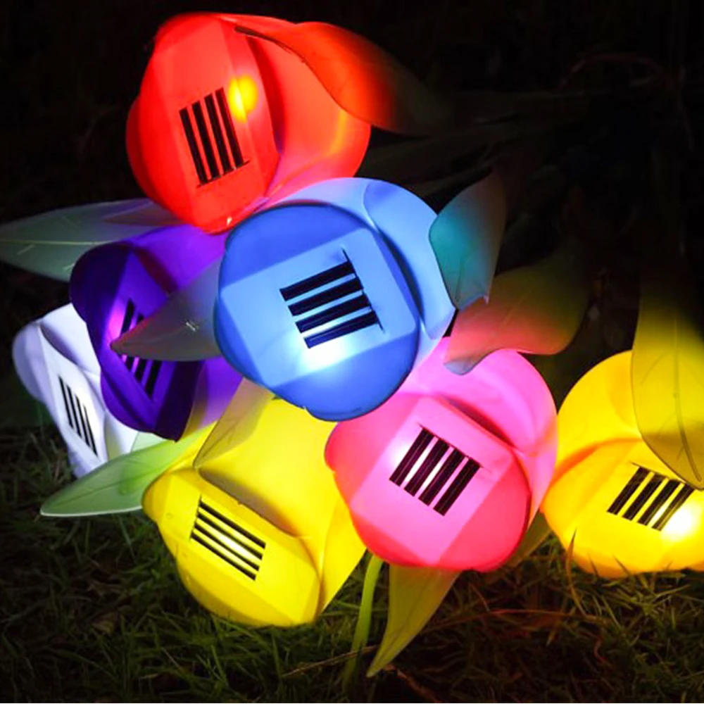 4Pc/Sets Solar Light Tulip Flower Lamp Multi-Color Outdoor Waterproof Garden Yard Path Lawn Insert Deco Solar Light Random Color