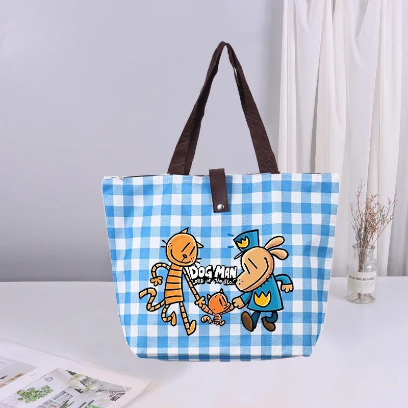 

Dog Man Shoulder Bag Cartoon Anime Pattern Canvas Bags Fashion Striped Handbag Large Capacity Storage Shopping Bag Birthday Gift