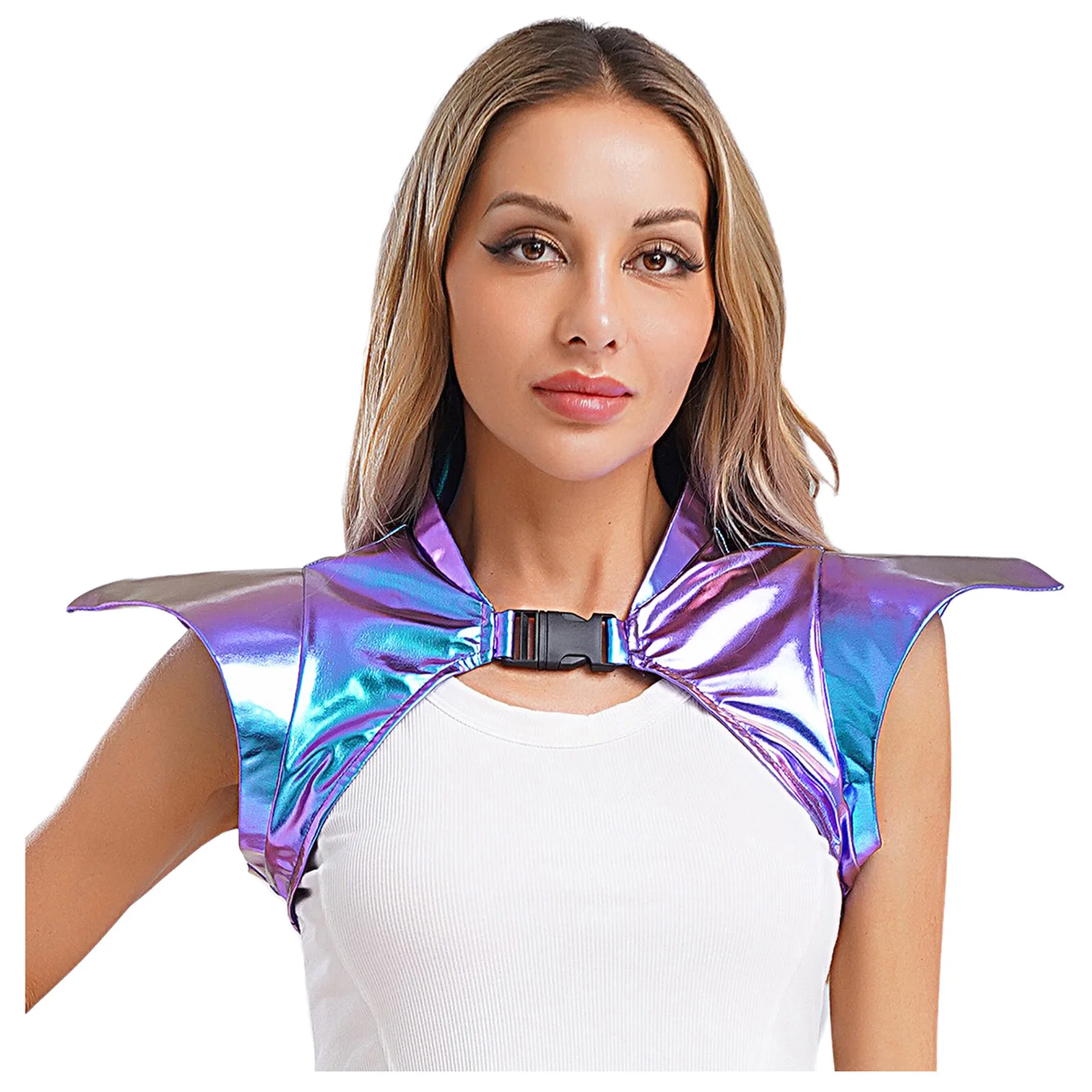 

Women Shiny Metallic Gothic Armor Shrug Carnival Cosplay Costume Steampunk Punk Shoulder Epaulet Collared Pauldron Armour