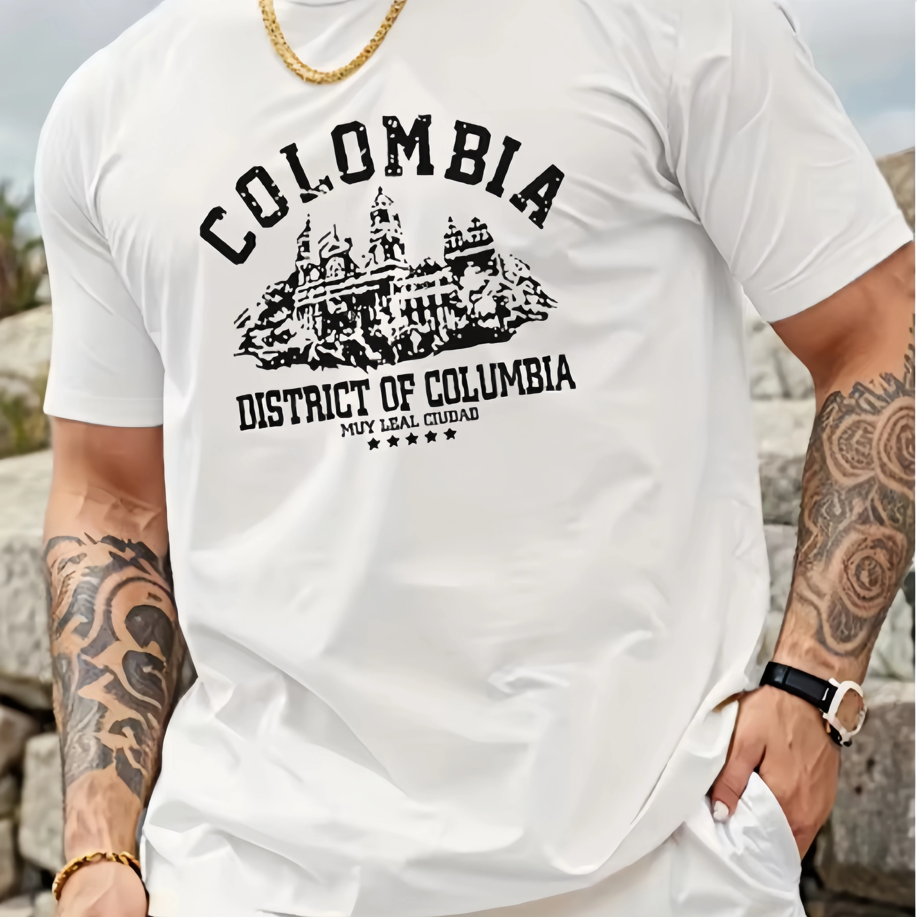 Camiseta con estampado de la ciudad de Colombia para hombre, 100% algodón, estilo vintage, distrito de Columbia, informal, de manga corta