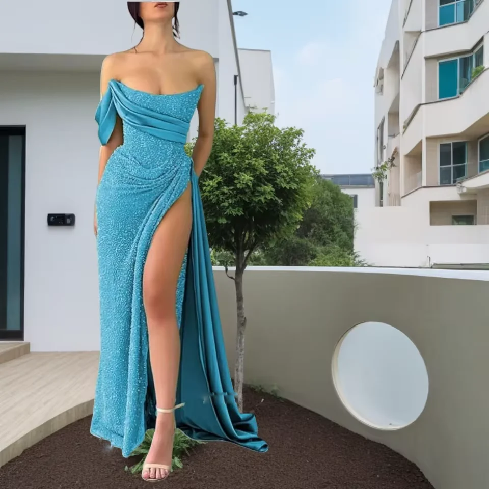 

Customized Sparkling One Shoulder Prom Dress Elegant Strapless Slim Fit Wedding Party Dress Luxurious Women's Evening Dresses