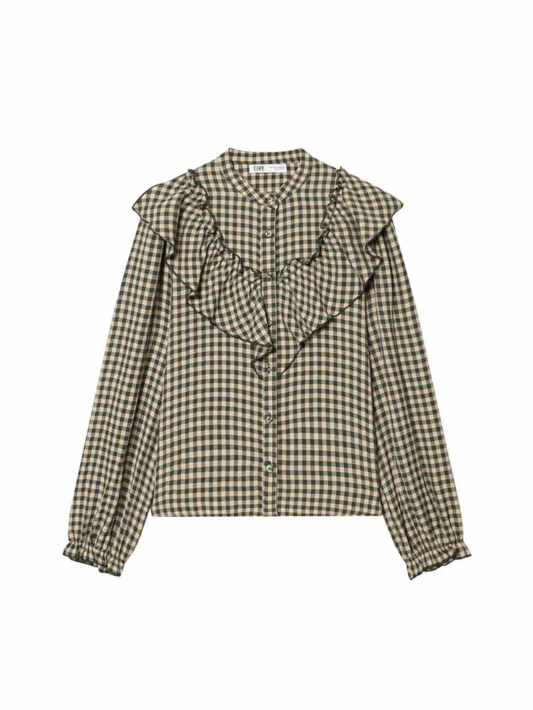 HH Vrouw Vroege Lente Mode Lange Mouwen Single Breasted Gestapeld Kant Decoratie Zoet Shirt Vrouwelijke Casual Veelzijdige Tops