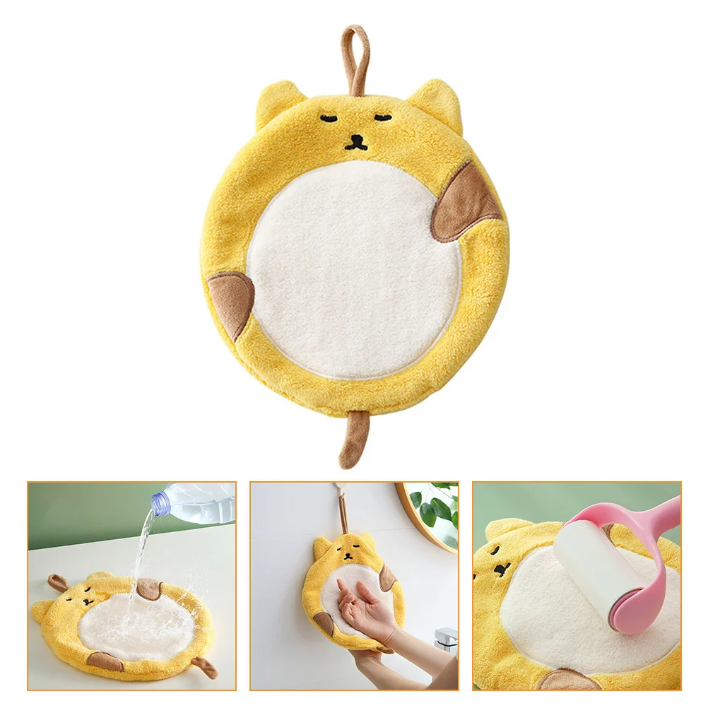 

Cartoon Hand Towel Hanging Towels Absorbent for Bathroom Coral Fleece Cute