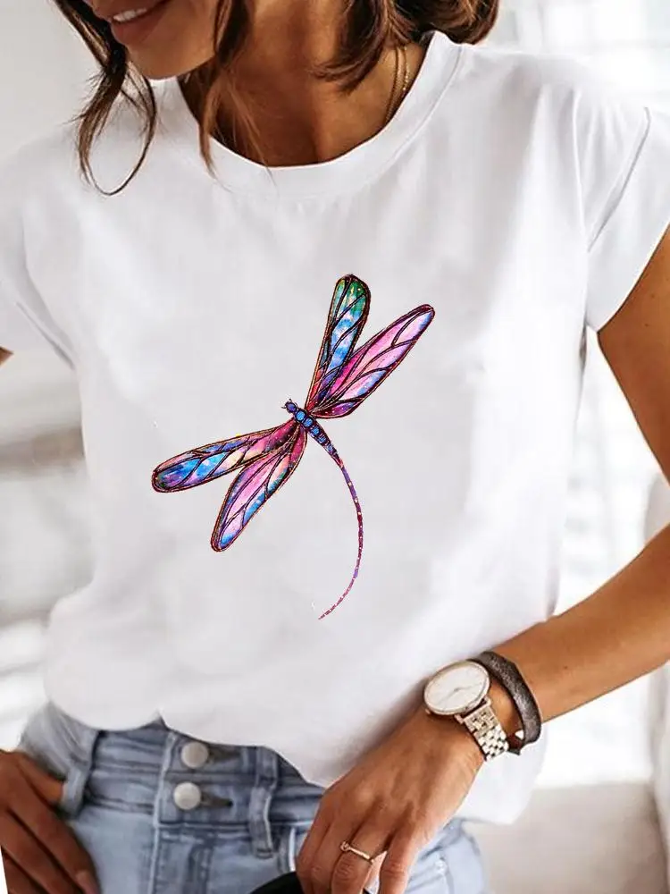 Short Sleeve Fashion Female Graphic Tee Women Print Dandelion Dragonfly 90s Summer Casual Clothes Ladies T Clothing T-shirts