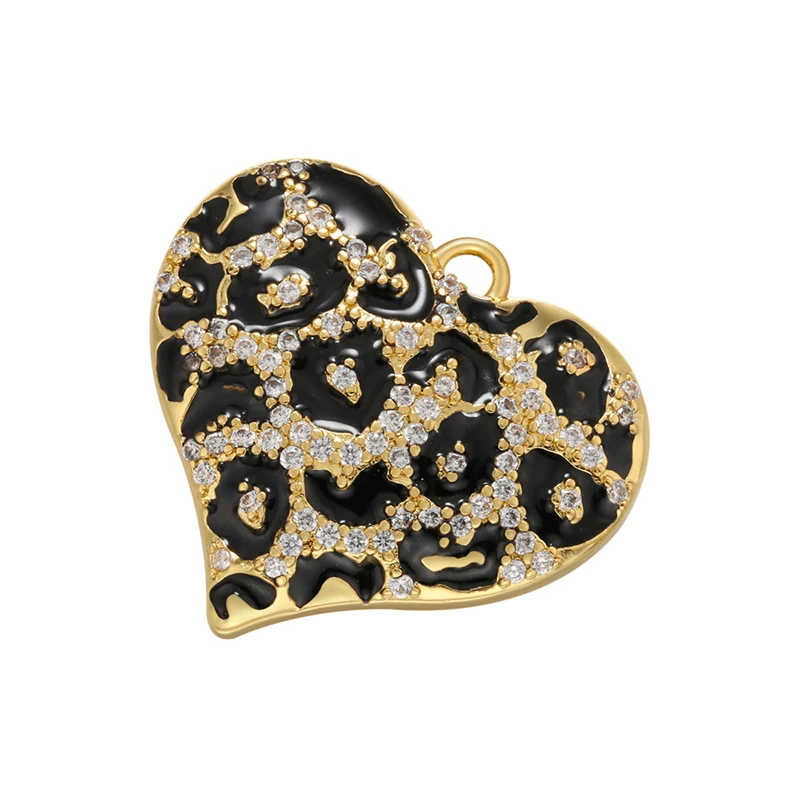 ZHUKOU Gold color Leopard Enamel heart Pendant For Women Handmade Earrings Jewelry Accessories Supplies Wholesale VD1100