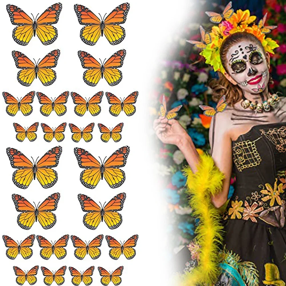 24 Pcs Butterfly Sticker Three-dimensional Day Of The Dead Monarch Wall Sticker Exquisite Butterfly Decal For Home Decorations