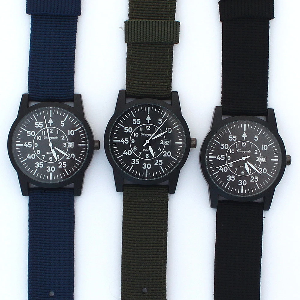 

3Pcs Black Dial Quartz Wrist Watch with Fabric Strap Men's Date Watch for Boys Round Watch