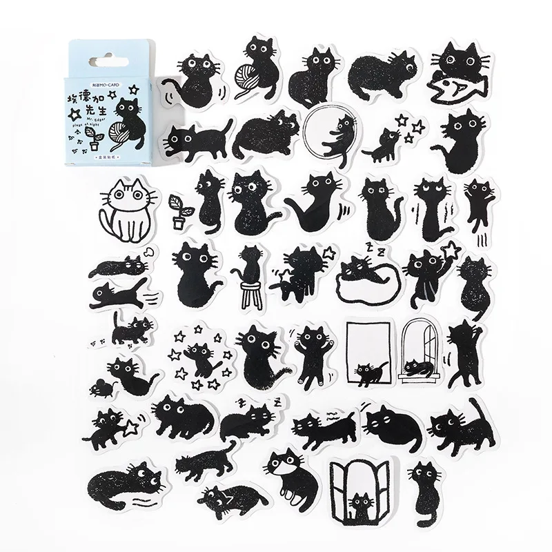 45Stickers / Box Kitten Notebook Boxed Stickers Cartoon Cute Decorative Photo Album Diy Stickers Growth Manual