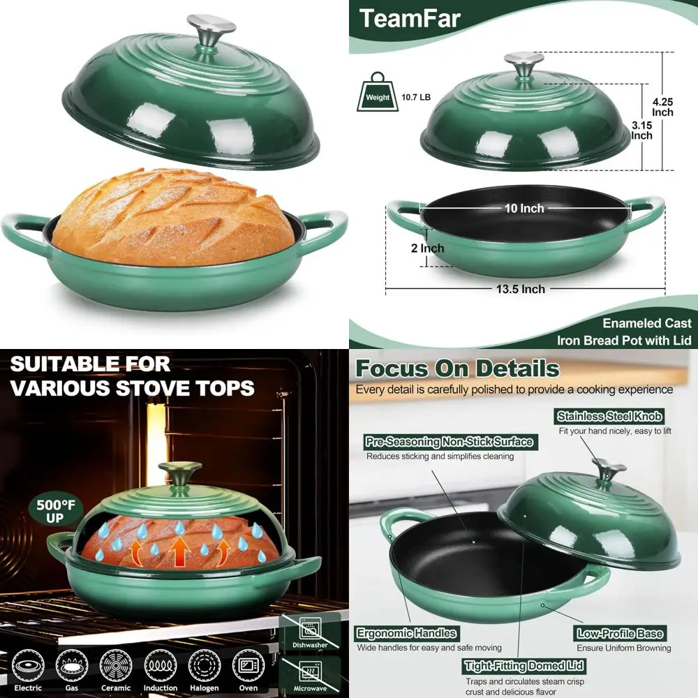 

Enameled Cast Iron Dutch Oven, 6 Quart, Perfect for Sourdough Bread Baking, Tall Dome Lid, Round Base Pan, Ideal for Baking Auth