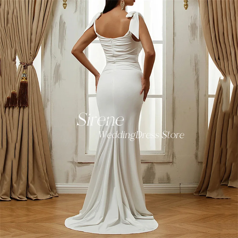 Sirene semplice papillon Spaghetti Strap collo quadrato macchia pieghettata abiti da sposa Sexy spacco laterale alto sirena Backless abito da sposa