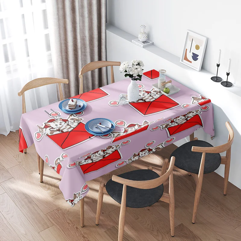 Cats Tablecloth with Red Envelope Design for Wedding Party Banquet Decoration Pink White