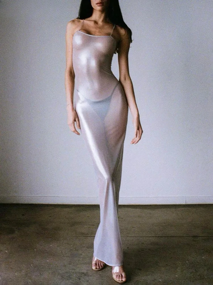 Y2K ดูผ่านผู้หญิง Camisole เซ็กซี่ Skinny Coquette วันหยุด Beach Party Midnight Clubwear Bodycon Vestidos