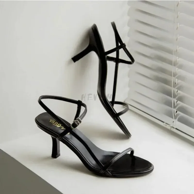 Sandália feminina de salto alto baixo, sapato de couro bege feminino, salto baixo preto stiletto feminino, moda confortável para meninas, novo,