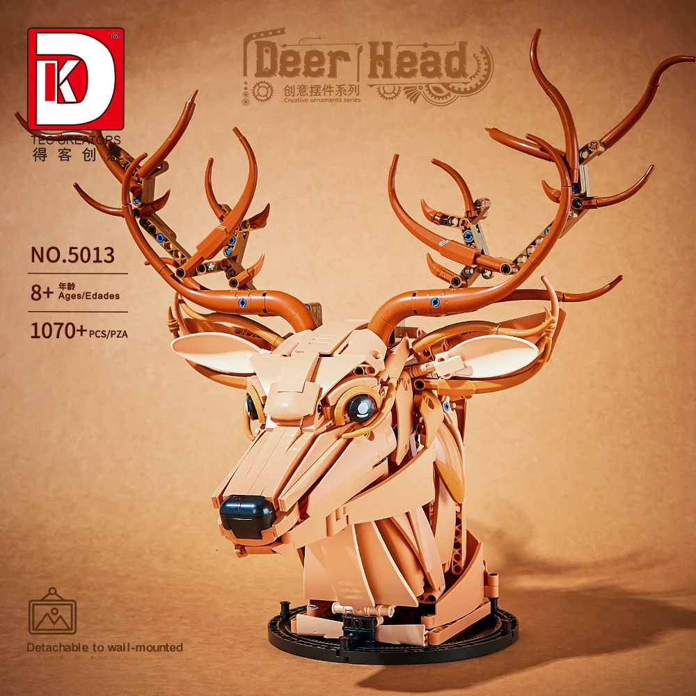 1070pcs Exquisite Animal Head Deer Building Blocks Craft Collection Wall Hanging Decoration Building Blocks Toys Children's Gift