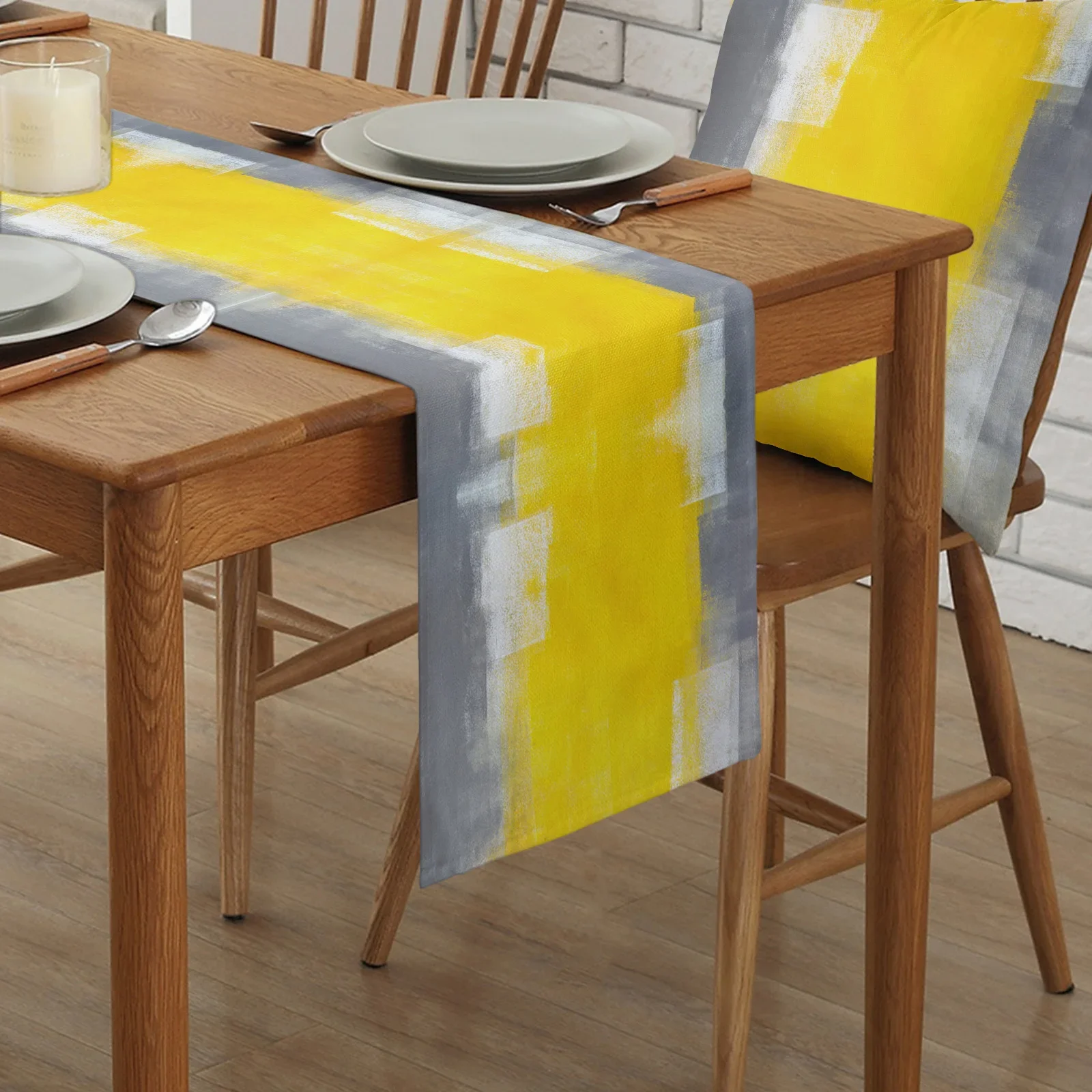 Yellow Gray Abstract Art Oil Painting Texture Linen Table Runners Kitchen Table Decoration Dining Table Wedding Party Supplies