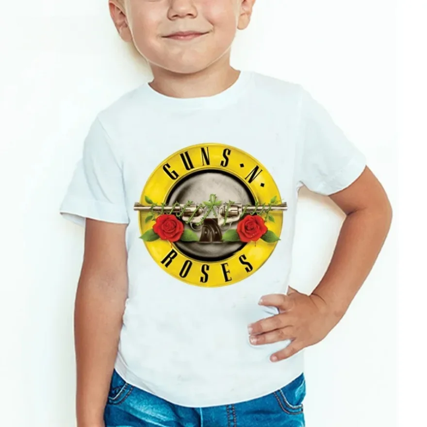 Child Kids T Shirt Rock Band Gun N Roses Children\'s T Shirt Boys and Girls Kpop Music Short Sleeve Tops Kids Casual Clothes Tees