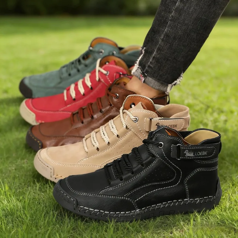 

New 2026 Autumn Handmade Leather Men's Boots Design Sneakers Man Breathable Casual Softer Shoes Men Ankle Boots Outdoor Boats
