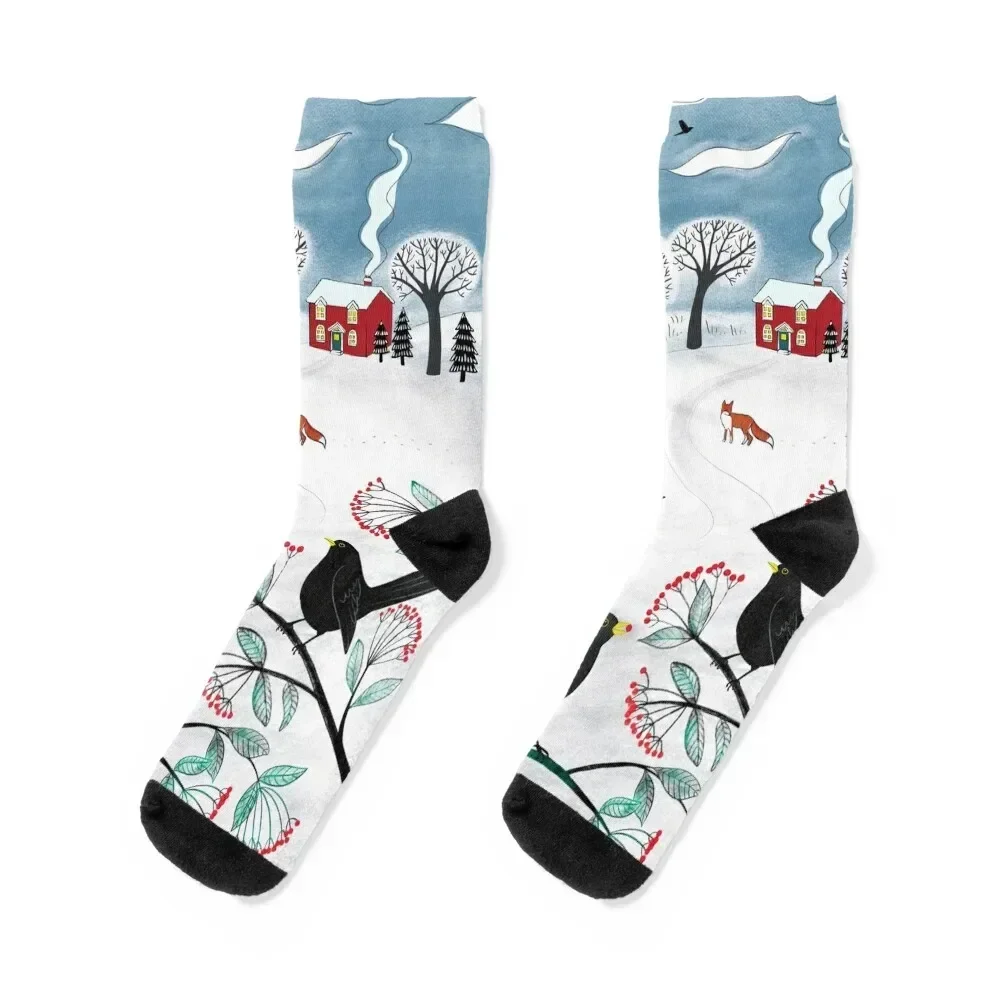 

Blackbirds in the Snow - Winter landscape by Cecca Designs Socks luxe retro christmass gift winter gifts Socks For Men Women's