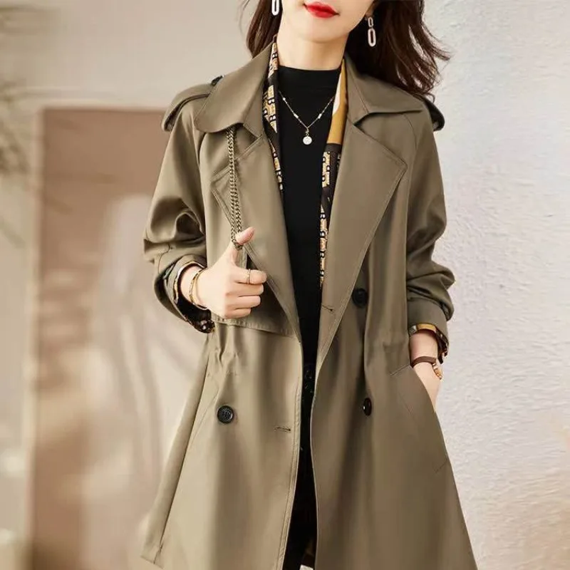 2023 Spring Autumn New Trench Coat Women Medium Long Simple Commute Solid Color British Style Small Man High-grade Overcoat