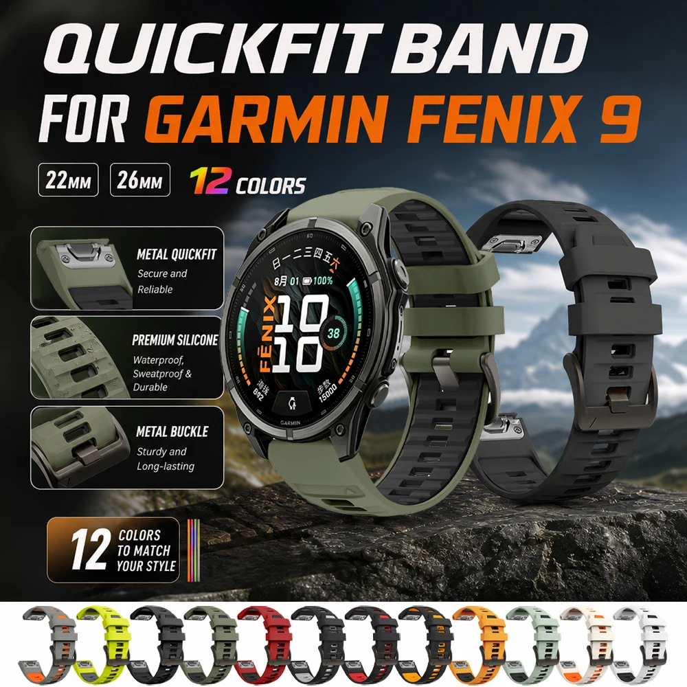 22mm 26mm Quickfit Silikonarmband für Garmin Fenix 9 47mm 51mm Wasserdichtes Sport-Armband für Garmin Quatix 8 47 51mm