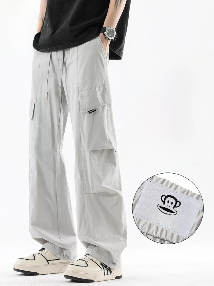 

PaulFrank Loose Fit Spring Autumn Cargo Pants for Men High Street Sle Big Mouth Monkey Casual Long Trousers