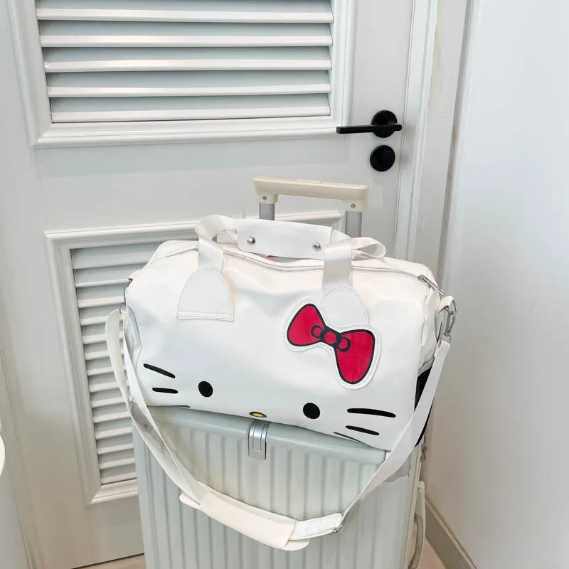 

Kawaii Hello Kitty Fashion Shoulder Bag Anime Cute Girl Large Capacity Cartoon KT Bow Outdoors Travel Bag Festival Gift New
