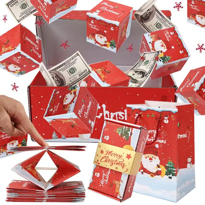 حقيبة نقود صندوق هدايا مفاجأة حمراء، صندوق هدايا انفجار عيد الميلاد، صندوق هدايا مفاجئ منبثق قابل للطي، فكرة هدية مثالية للعطلات #2