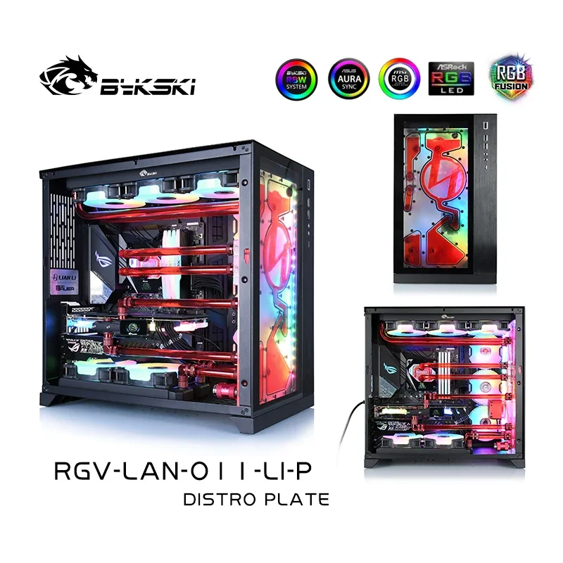 Bykski Distro Plate pour Lian Li PC-011-Analyste de panneau avant-PMMA W/PŽ+ W/ 5v Adressable Water Cooling ARGB Light