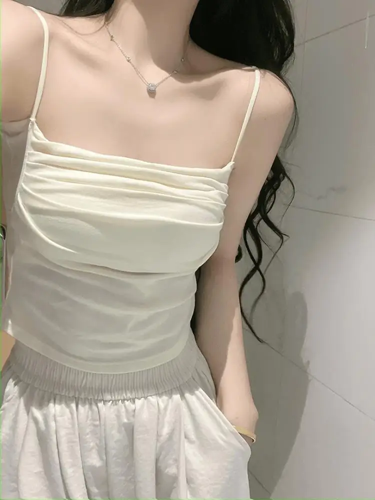 เสื้อกล้ามสีขาวสำหรับผู้หญิง ใส่เที่ยวฤดูร้อน มีฟองน้ำเสริมหน้าอก สวยงาม ชุดชั้นในแบบทูปท็อป สีพื้น เรียบง่าย เหมาะสำหรับใส่ไปทำงาน