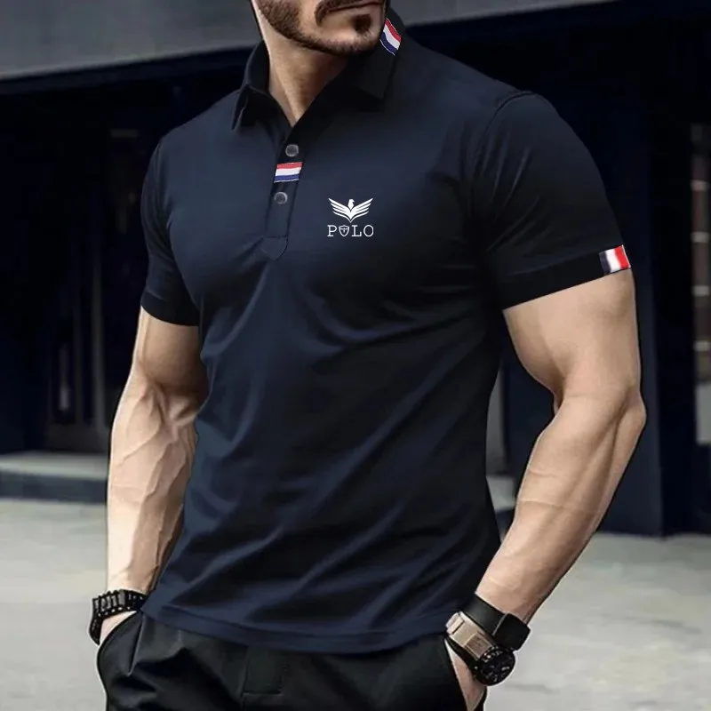 Spring 2025 New fashionable business casual top men's short sleeved polo shirt