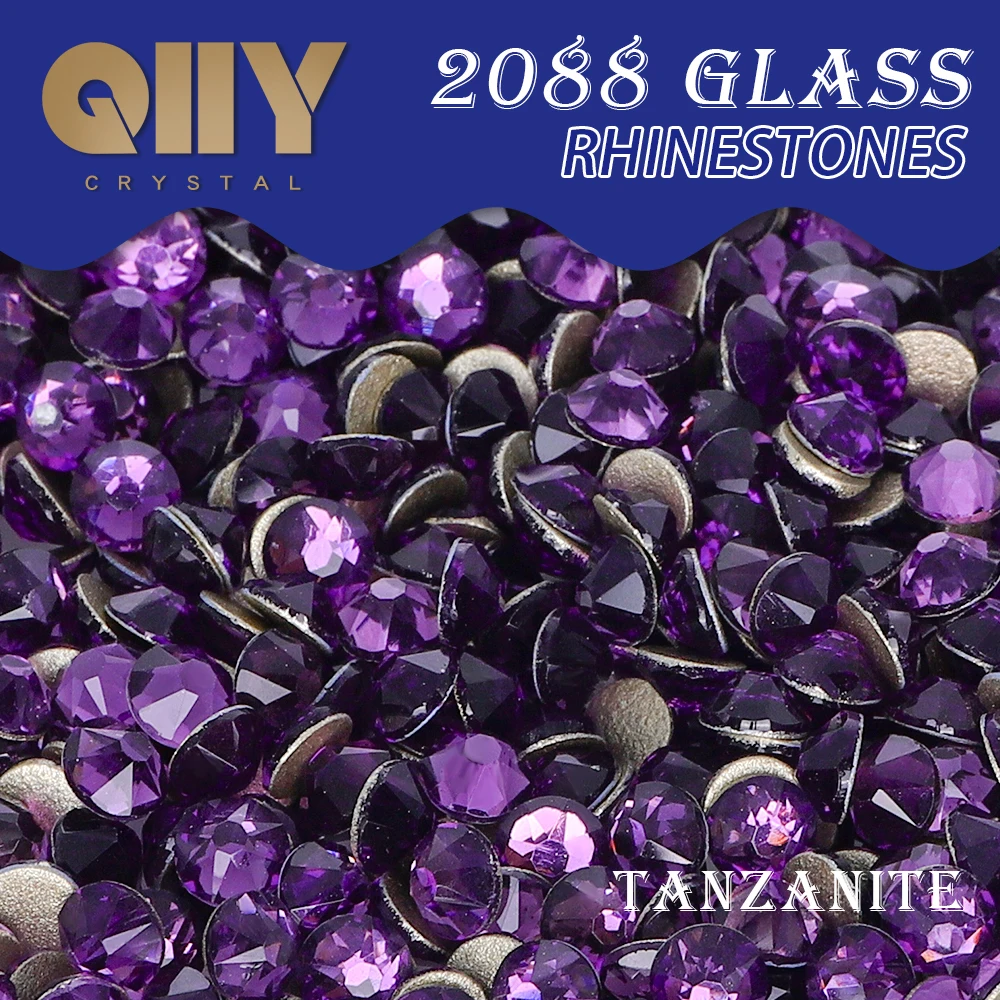 

QIIY Tanzanite 2088 SS10-SS30 Rhinestones Crystal Golden Flatback 8 Big 8 Small 16cut Stones For DIY Nail Art Decoration