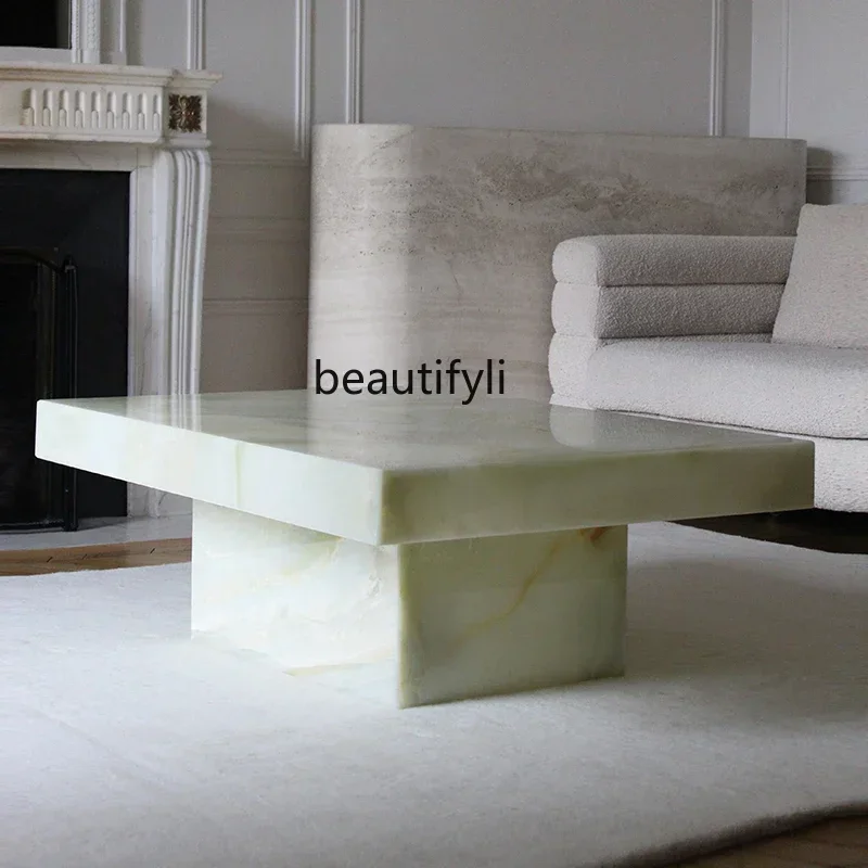 V Italian minimalist natural marble coffee table light luxury modern living room small apartment jade designer coffee table