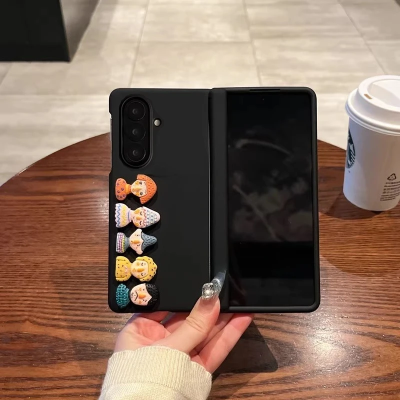 3D Cartoon Plush Toy Black Phone Case For Samsung Galaxy Z Fold 7 6 5 4 3 zfold5 Protective Cover