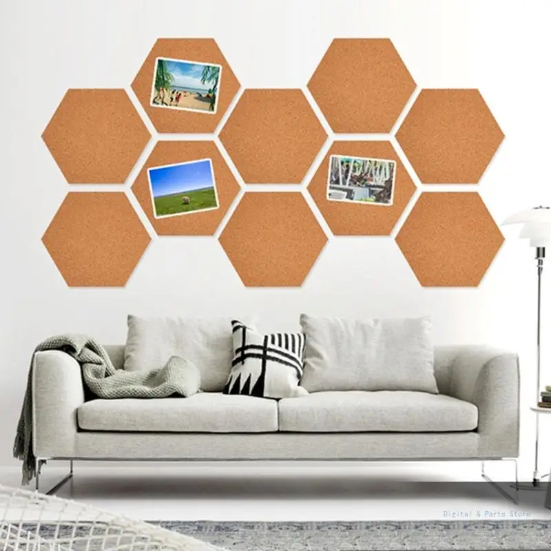 M17F 5 ชิ้น Self Adhesive Cork ป้ายประกาศหกเหลี่ยม Cork Board สำหรับ DIY Photo Wall