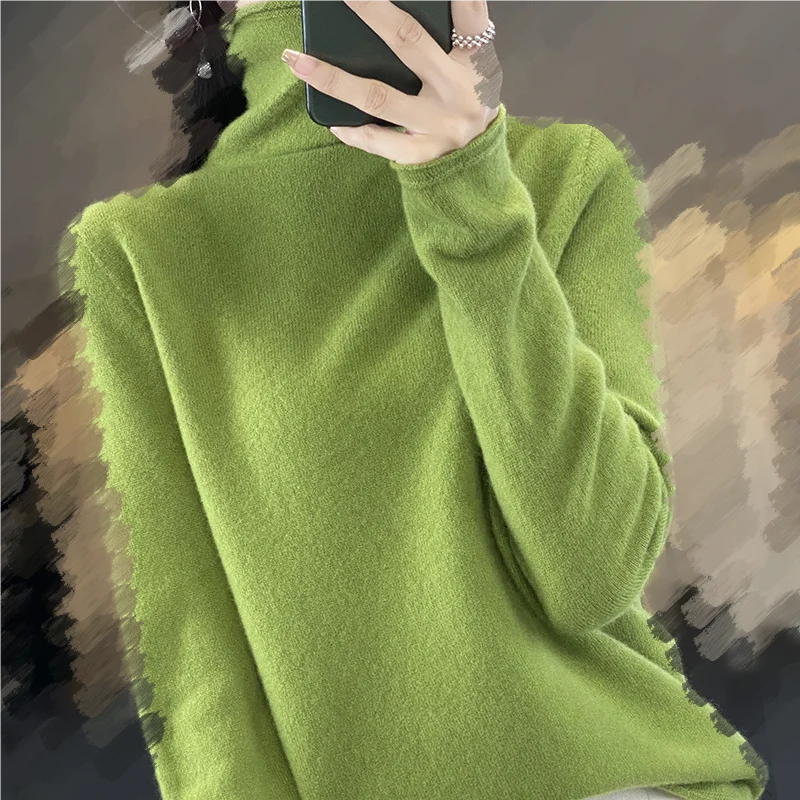 

Women Wool Sweater Turtleneck Basic Pullovers Solid Autumn Winter 100% Merino Wool Knitwear Fashion 10 Colors Cashmere Clothing