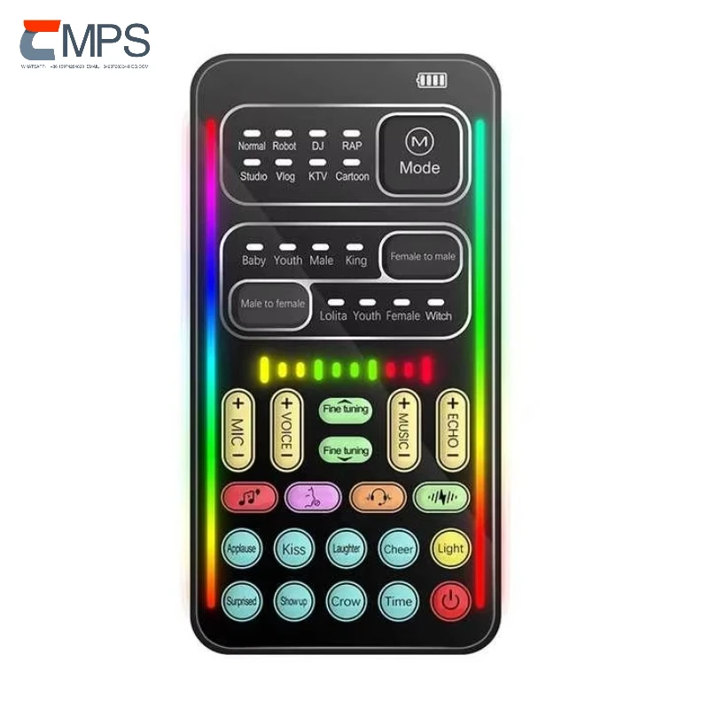 

Hot Selling I9 Sound Portable Voice Changer Device Built-in Battery 8 Modes Reverb for Mobile Game Broadcast Live Sound Card