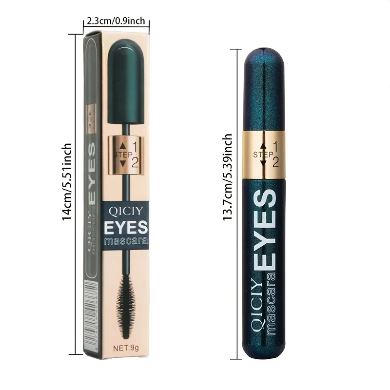 2-in-1 4D Fiber Mascara: Ultra waterdicht, krullend en verlengend, volumegevend zwart voor alle huidtypes, 9 g/0,32 oz