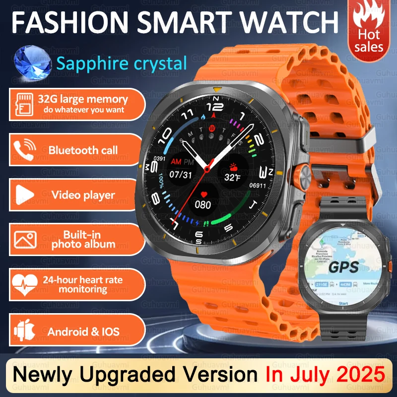 2025 New Watch 7 Ultra Smart Watch Men AMOLED Screen 32GB Memory NFC BT Call GPS Trackr Outdoor Sport Smartwatch Upgrade Version