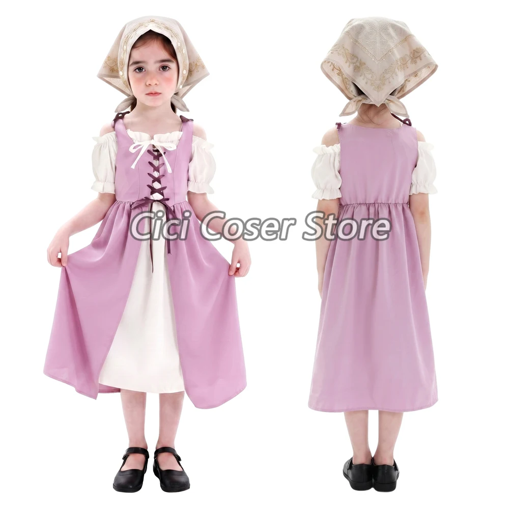 Costume médiéval pour enfants, robe de style champêtre vintage pour filles, idéal pour Halloween, carnaval, fêtes, spectacles sur scène, costume de ferme champêtre.