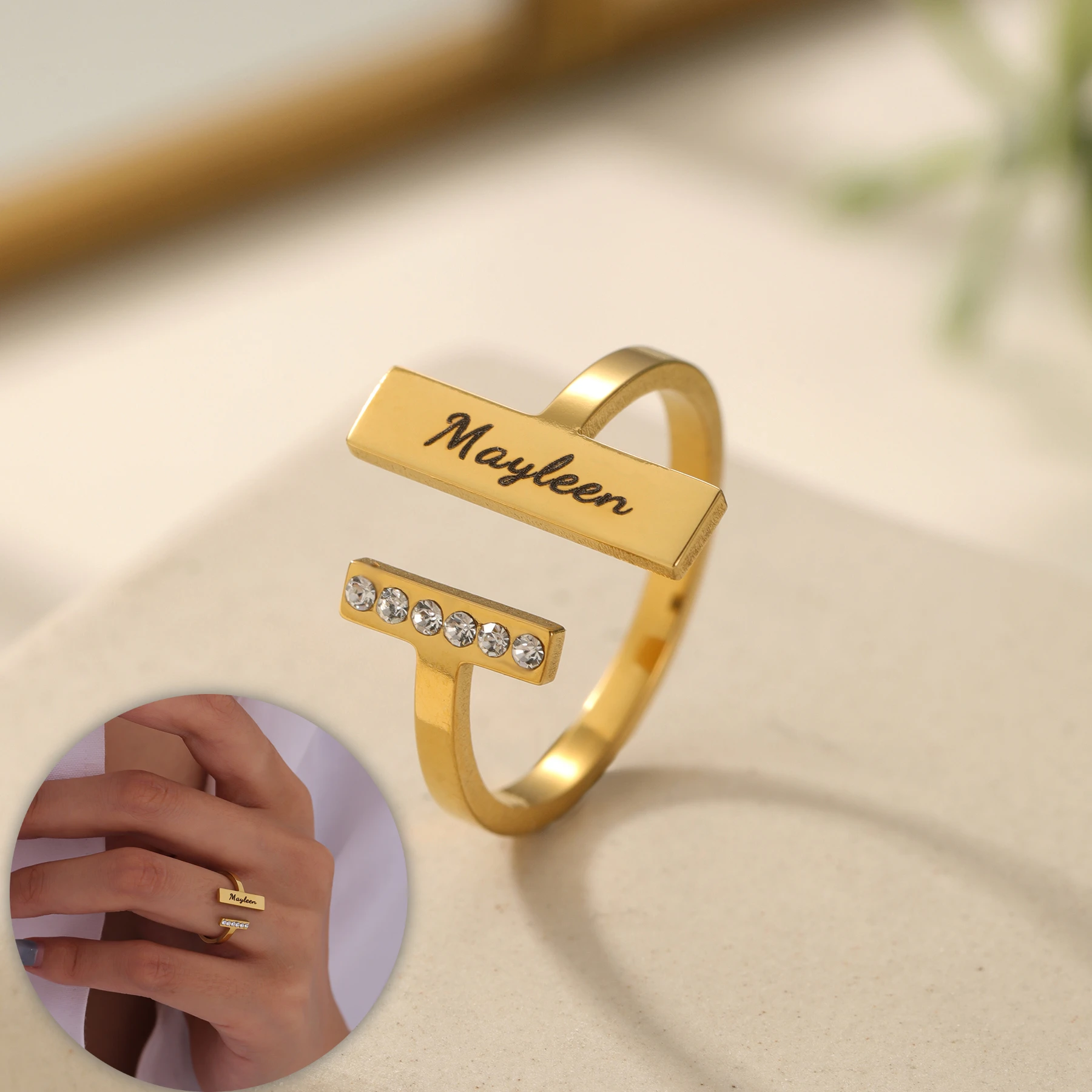Exclusive Personalized Name Ring with Genuine Diamonds Custom Engraved Name Ring Luxury Jewelry for Girlfriend Christmas Gifts