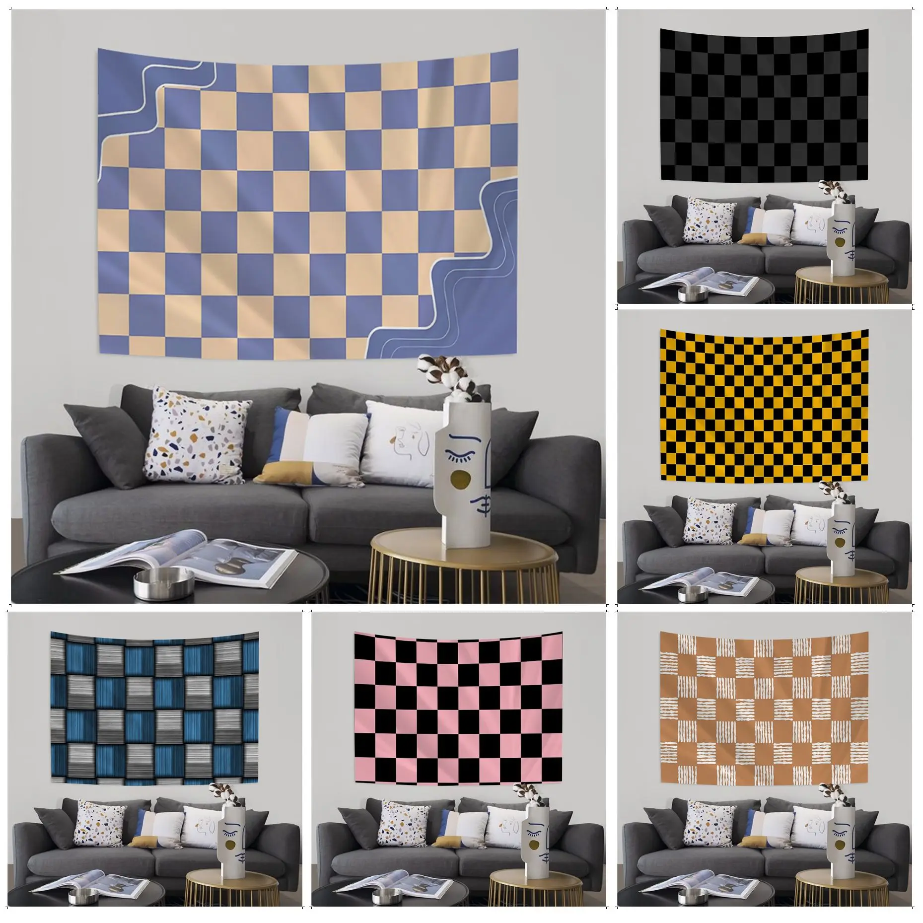 

Color Checkerboard Plaid Hippie Wall Hanging Tapestries Home Decoration Hippie Bohemian Decoration Divination Home Decor