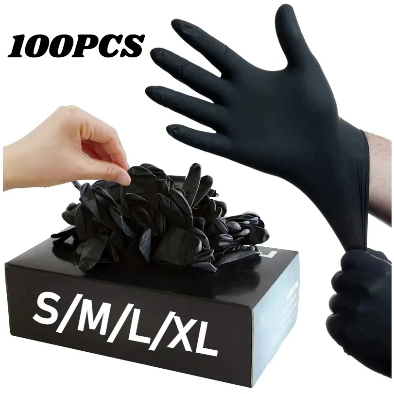 

100PCS Black Nitrile Disposable Gloves for Work Latex Free Home Cleaning Glove Textured Mechanic Tattoo Hair Dye Beauty