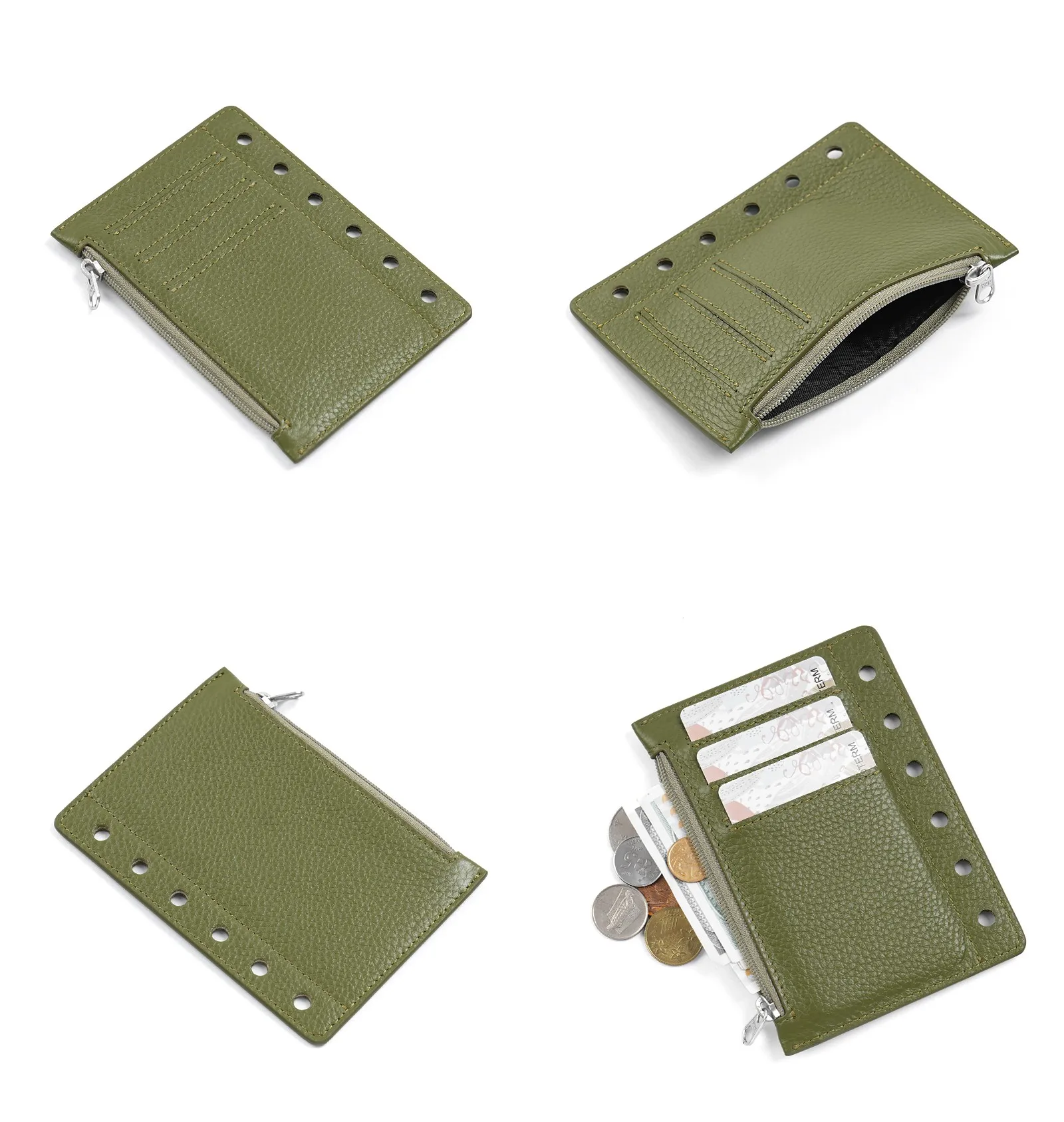 Moterm Zipper Flyleaf for Pocket A7 Size Ring Planner Genuine Pebbled Grain Leather Divider Coin Storage Bag Notebook Accessory