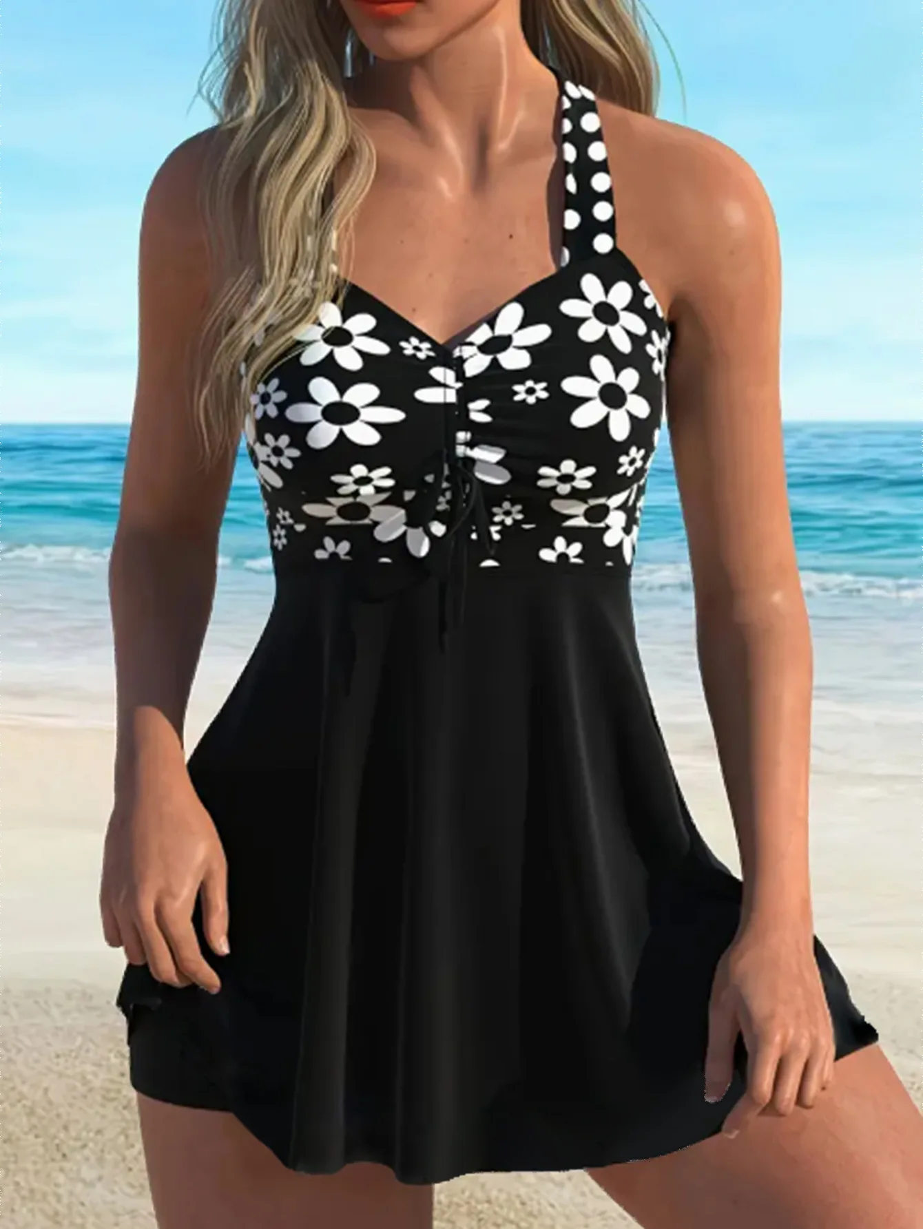 Maillot de bain deux pièces imprimé noir, tankini, grande taille, pour femmes, vêtements de plage, nouvelle collection 2025