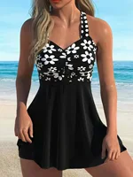 Conjunto de Tankini con estampado negro, novedad de 2025, trajes de baño de dos piezas, traje de baño de talla grande, trajes de baño para mujer, ropa de playa, Bikini, traje de baño
