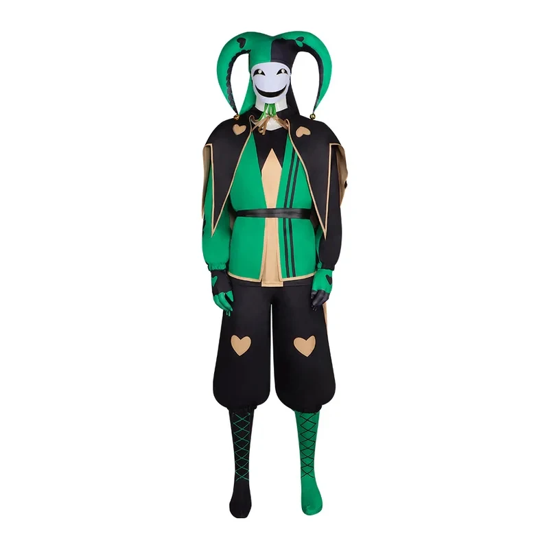 Disfraz de Cosplay de Pierrot KK56Game Freak, Traje de Arlequín de Circo Rojo y Verde para Actuaciones en Escenario, Disfraz de Halloween para Hombres Adultos