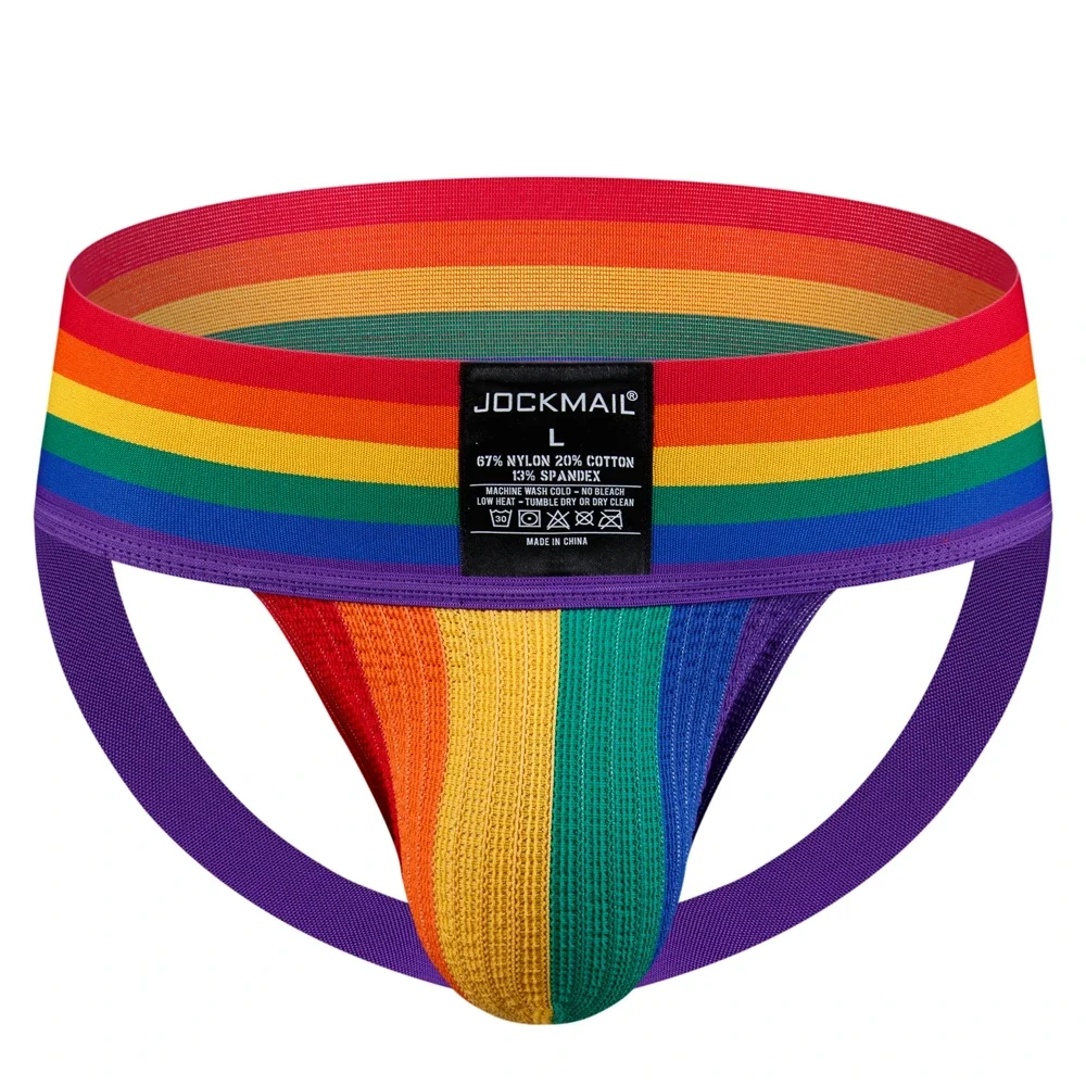 Conjuntos de ropa interior con arnés para hombre, ropa interior erótica Gay, lencería, cinturones de Bondage, fetiche, suspensorio para hombre, Tanga con patrón de arco iris