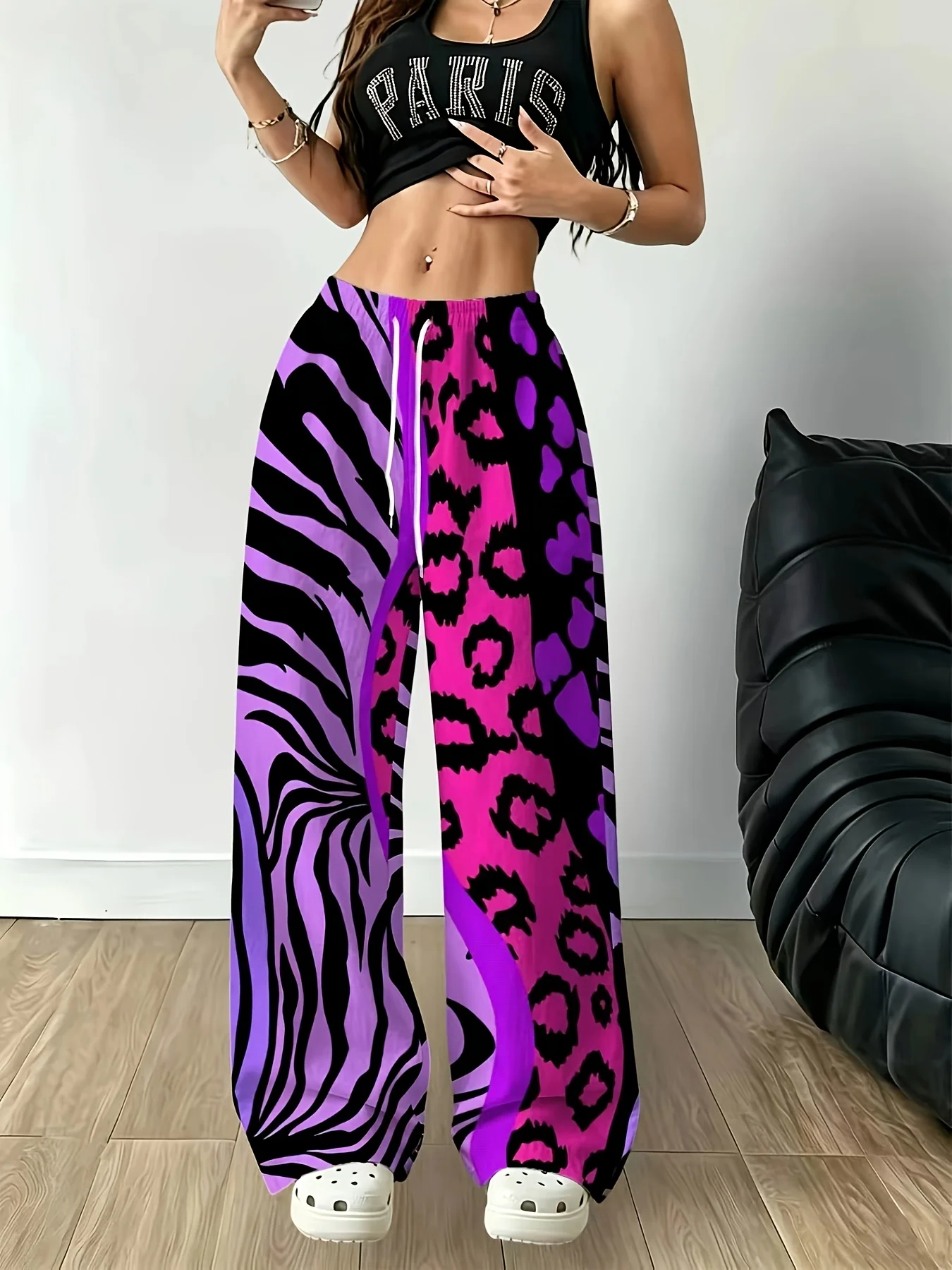 2026 Spring Autumn Best-Selling Personalized Fashionable Y2k Pants Trendy Fashion Vintage Print Loose Women Purple Sports Pants