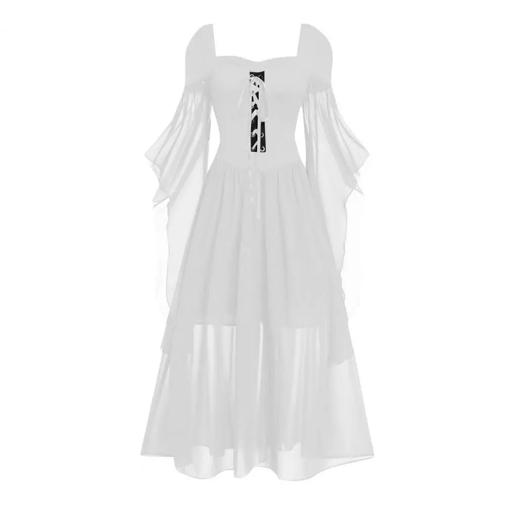 Vestido renascentista justo feminino, fantasia de Halloween com batwing para dança, bruxa de poliéster